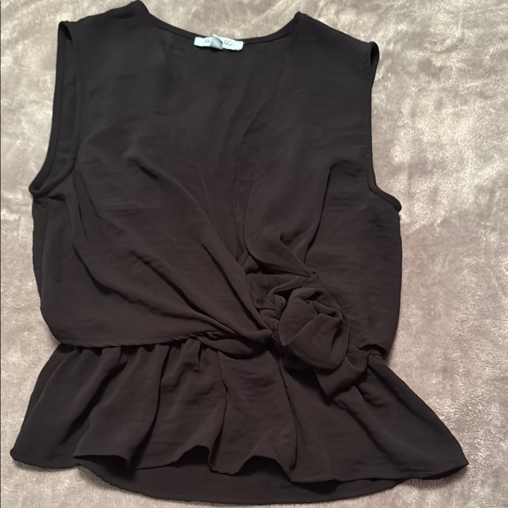 She + Sky Black Tie Front Peplum Blouse